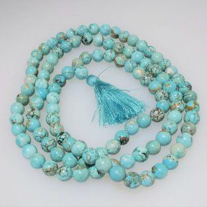 36" Bead Mala Necklace FAUX Turquoise quality fake 108 + Guru bead